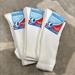 3 Pair of Diabetic Bright White Crew Length Casual Socks